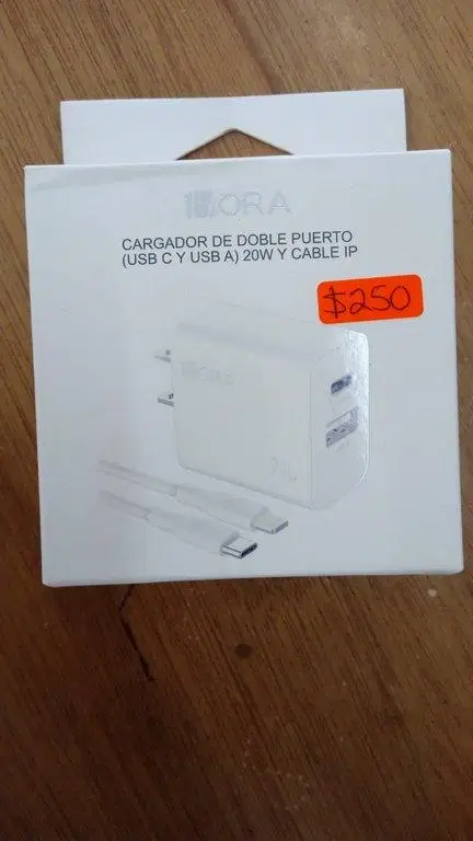 Cargador 20W USB C y USB con cable C a IP 1Hora